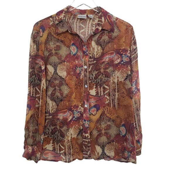 Chico's Tops - Chicos 1 Sheer Paisley 100% Silk Blouse Artsy Oversize Brown Womens Size Small